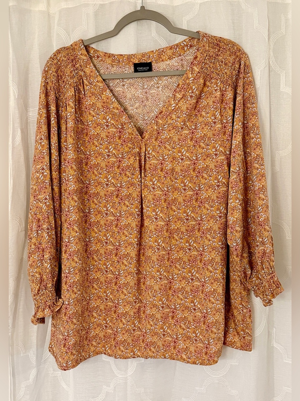 Jones & Co 2X Floral Peasant Blouse Orange Boho Top
